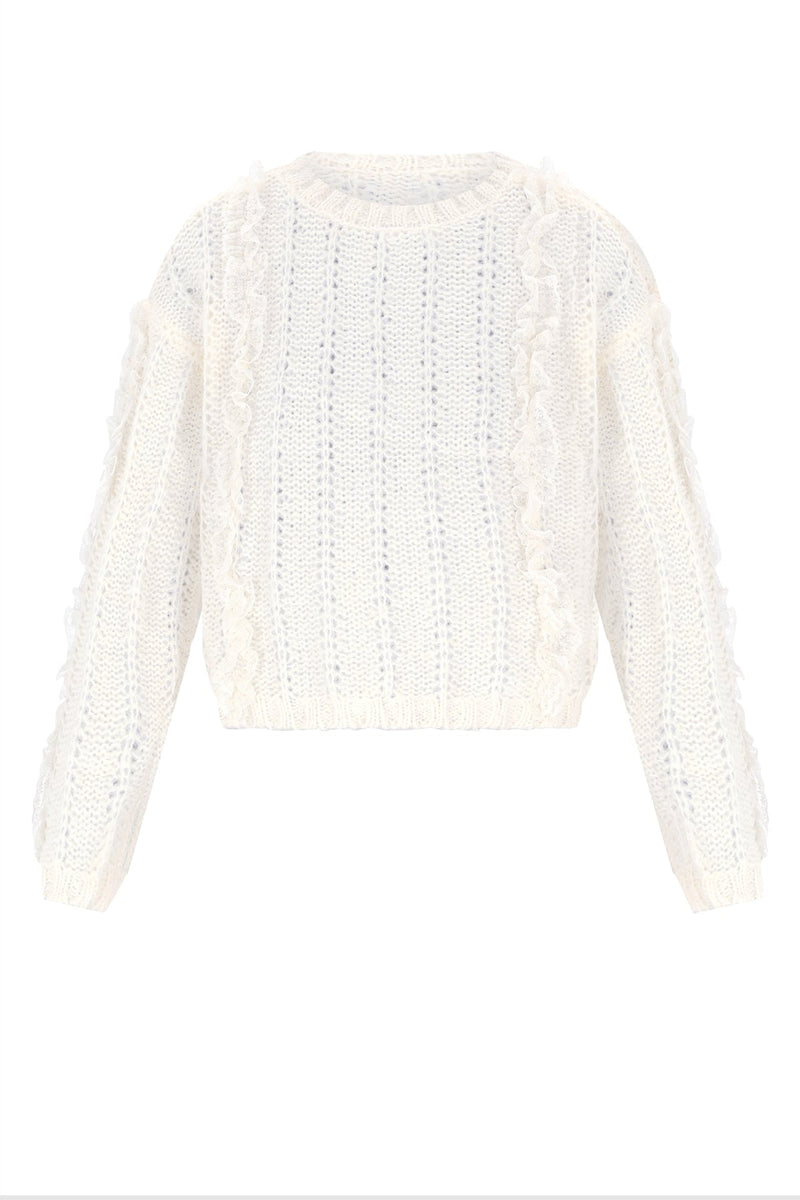 Meisjes Katy Knitted Sweater with Lace detail van NoBell in de kleur Pearled Ivory in maat 170-176.