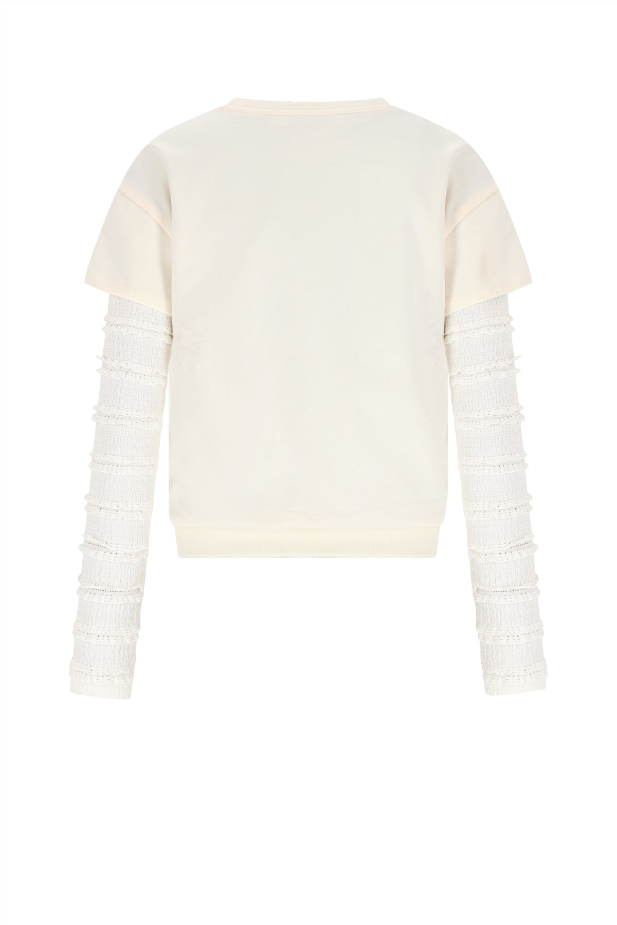 Meisjes Kase Sweat Top with contrast Jersey sleeves van NoBell in de kleur Pearled Ivory in maat 170-176.