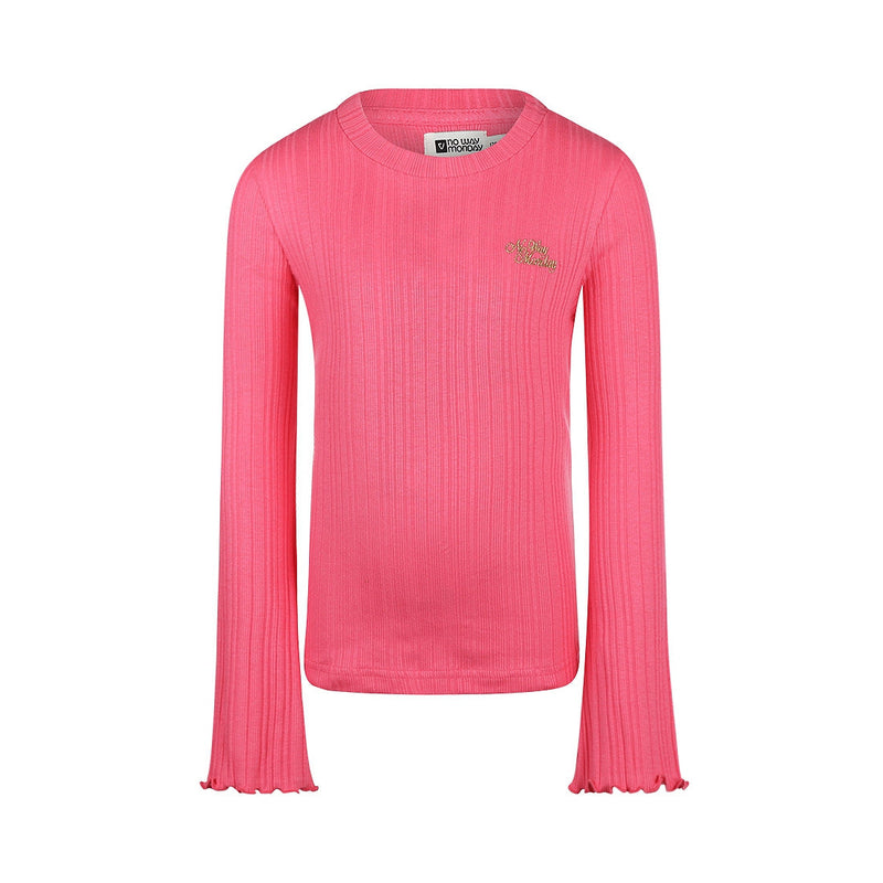 Meisjes T-shirt ls van No Way Monday in de kleur Fuchsia in maat 164.