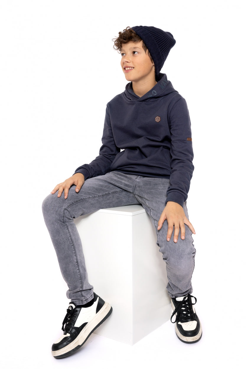 Jongens Sweater with hood van No Way Monday in de kleur Navy in maat 164.