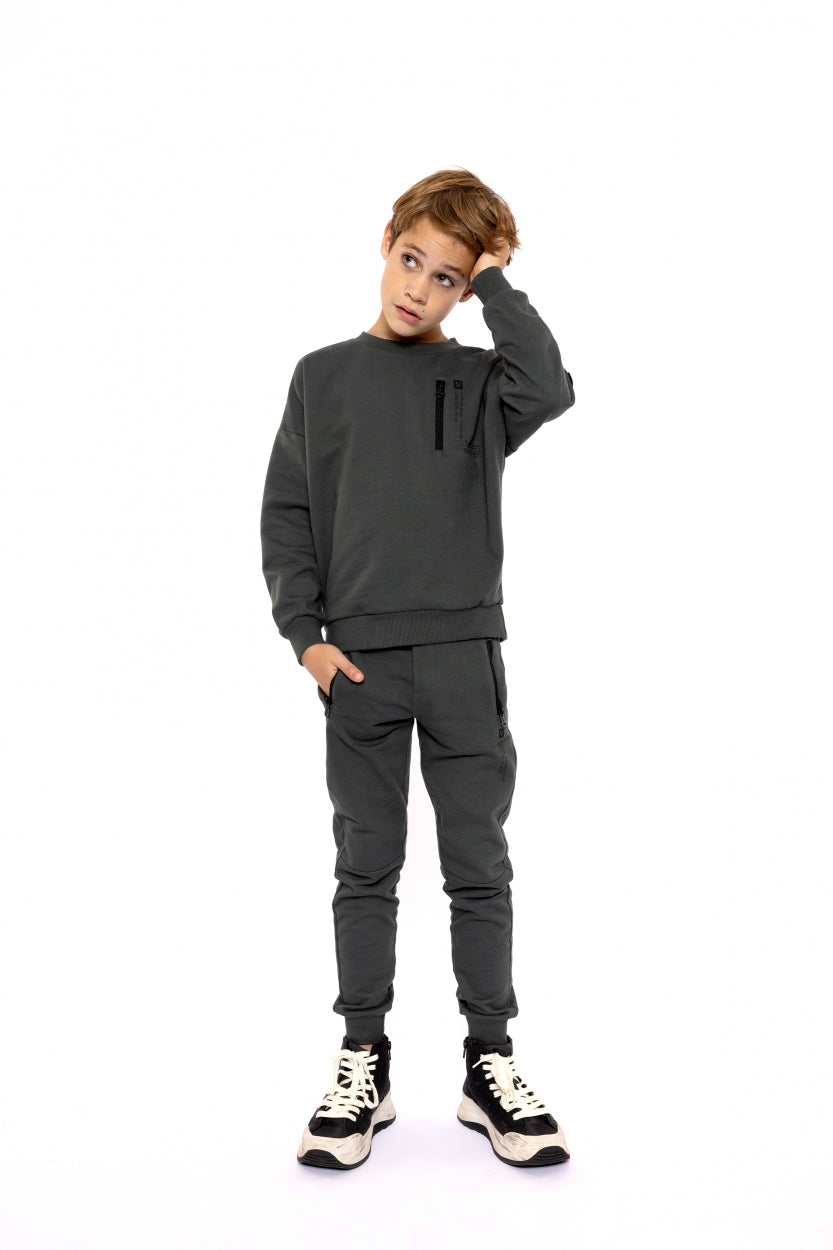 Jongens Oversized sweater with crewneck van No Way Monday in de kleur Army green in maat 164.