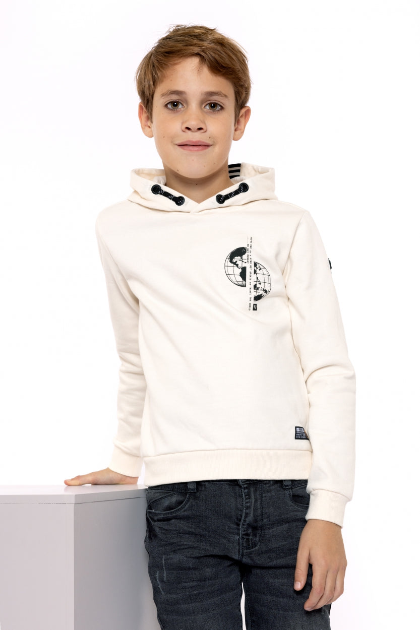 Jongens Sweater with hood van No Way Monday in de kleur  Off white in maat 164.