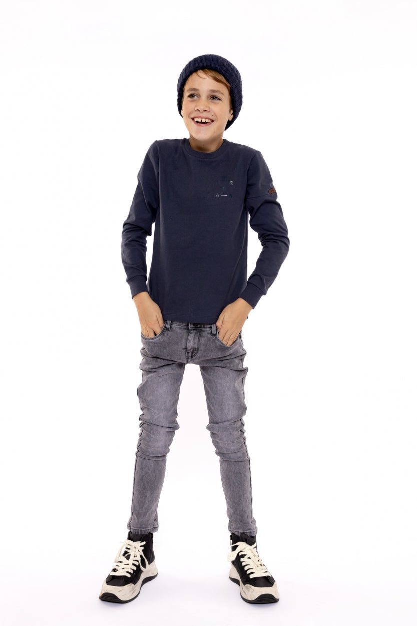 Jongens Jeans super stretch tapered van No Way Monday in de kleur Grey jeans in maat 164.