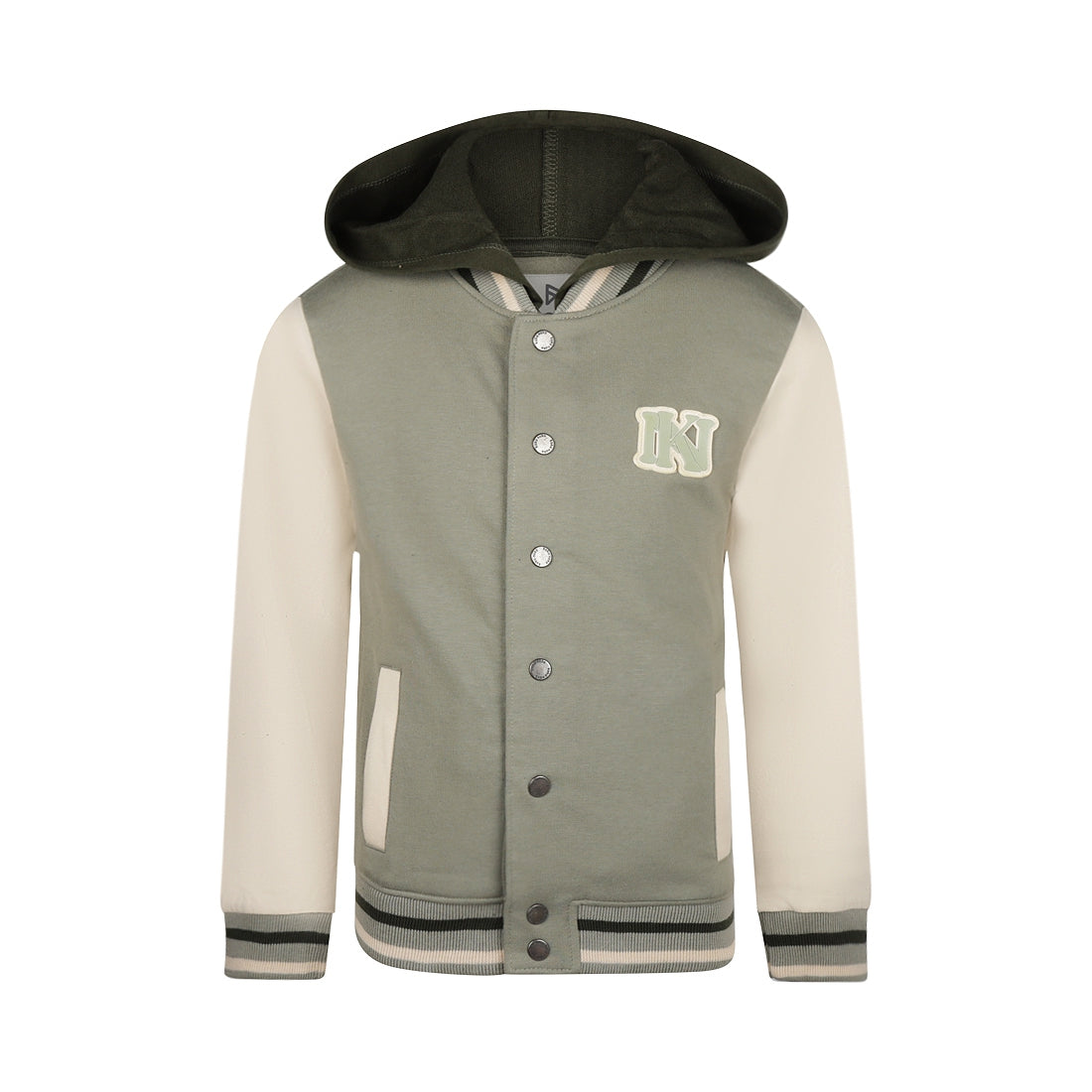 Jongens Cardigan with hood van Koko Noko in de kleur Faded green in maat 128.