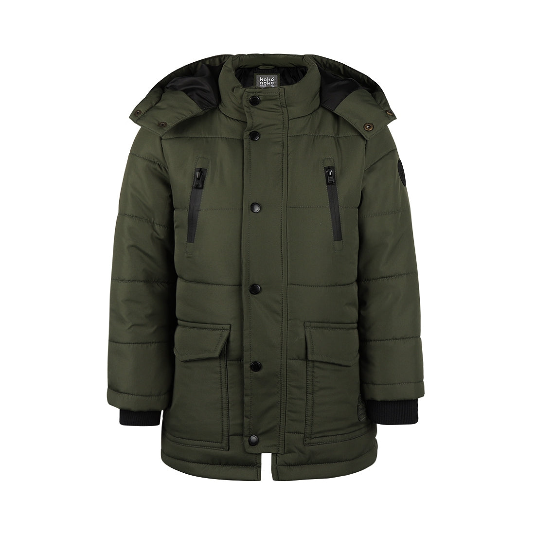 Jongens Jacket puff parka with hood water repellent van Koko Noko in de kleur Dark green in maat 128.