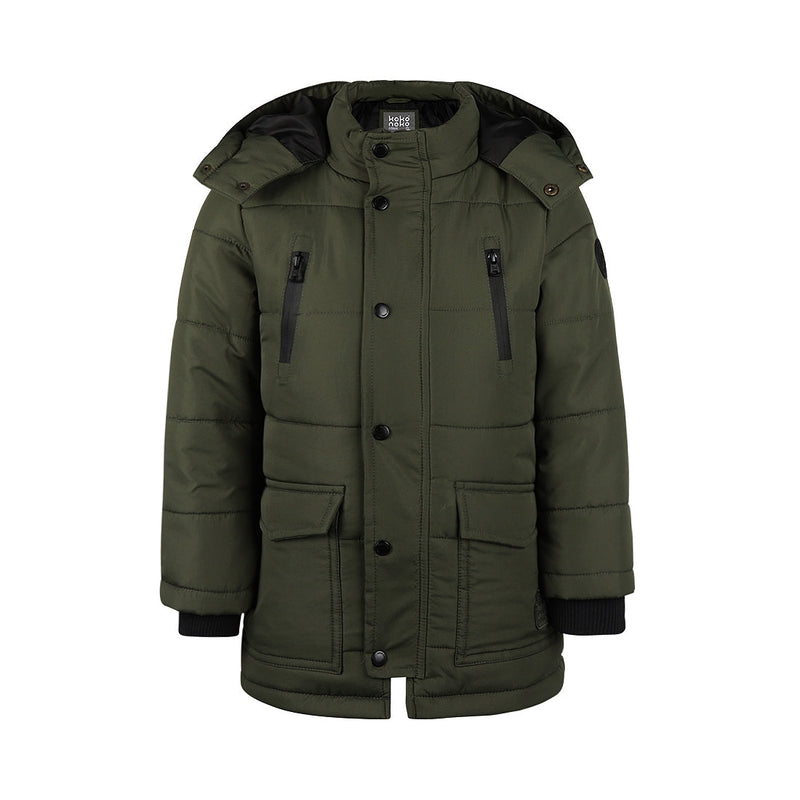 Jongens Jacket puff parka with hood water repellent van Koko Noko in de kleur Dark green in maat 128.