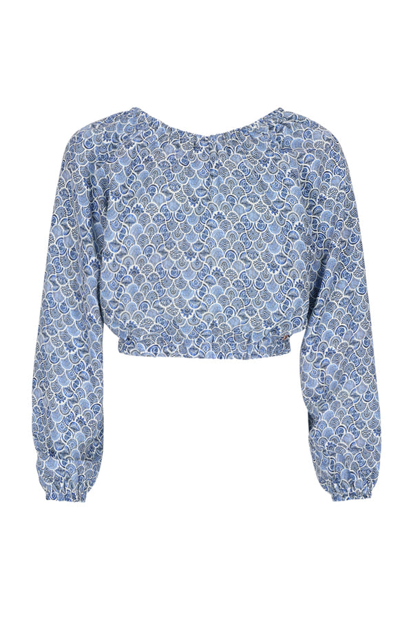 Meisjes Timra Cropped Blouse L/SL van Girls Teens in de kleur Azure Blue in maat 170-176.