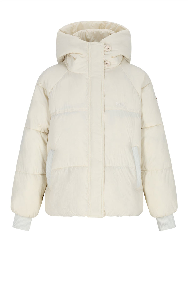 Meisjes Badeau Roomy Hooded Winterjacket van NoBell in de kleur Pearled Ivory in maat 170-176.