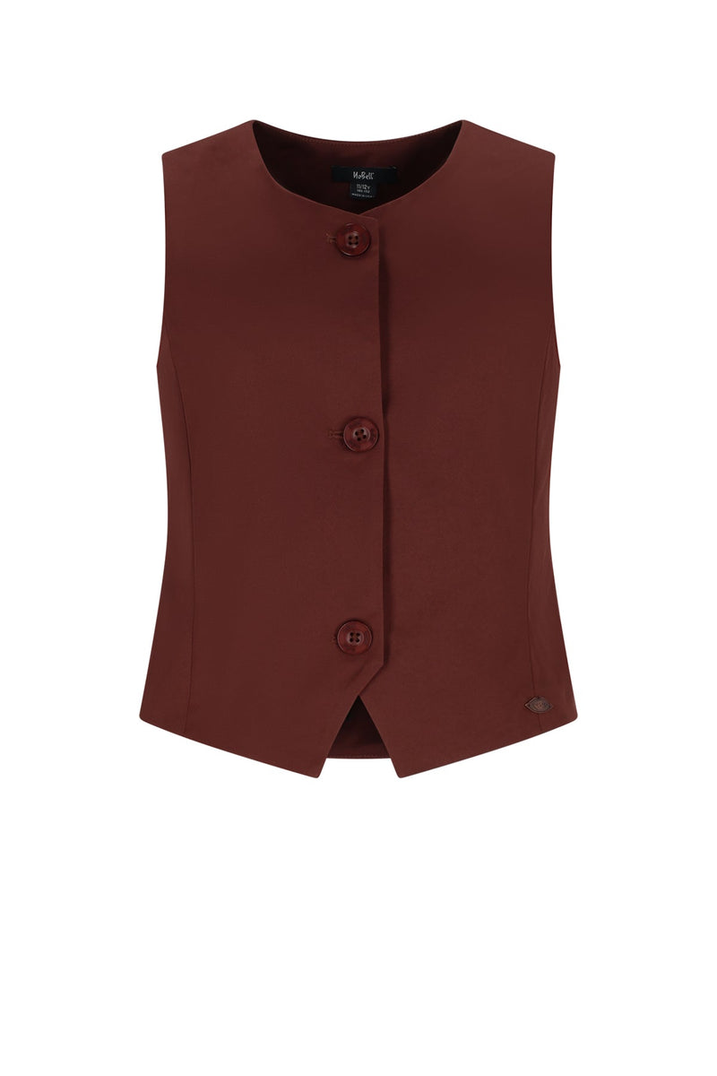 Meisjes Tops Twill Gilet van NoBell in de kleur Dark Chestnut Brown in maat 170-176.
