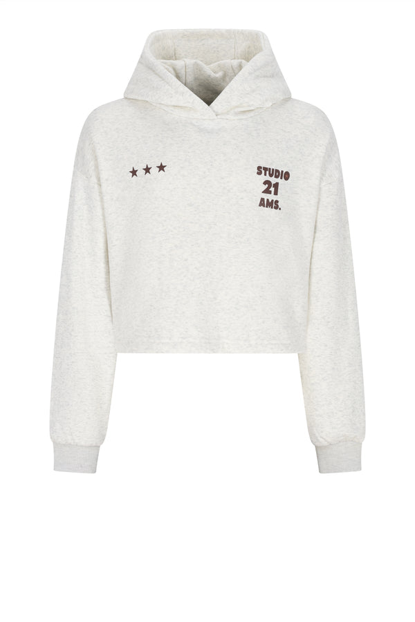 Meisjes Kumy Fluffly Hooded Cropped Sweater 21 van NoBell in de kleur Pearled Ivory in maat 170-176.