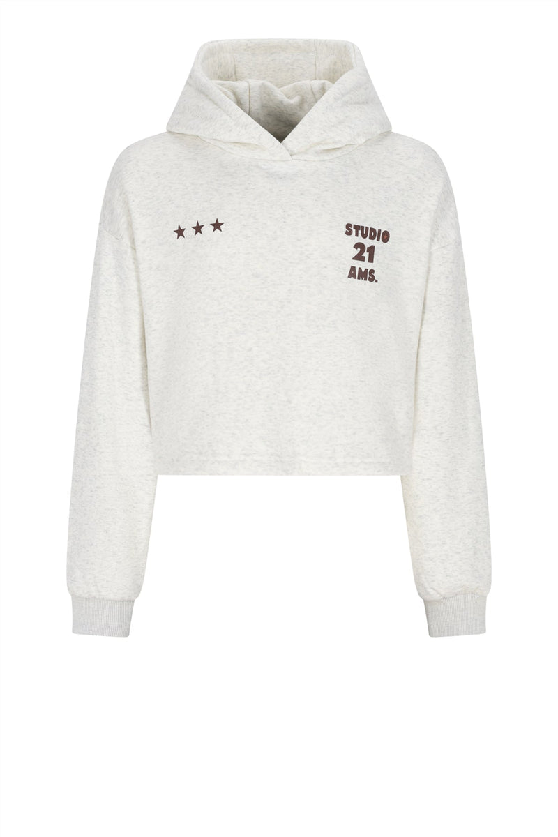Meisjes Kumy Fluffly Hooded Cropped Sweater 21 van NoBell in de kleur Pearled Ivory in maat 170-176.