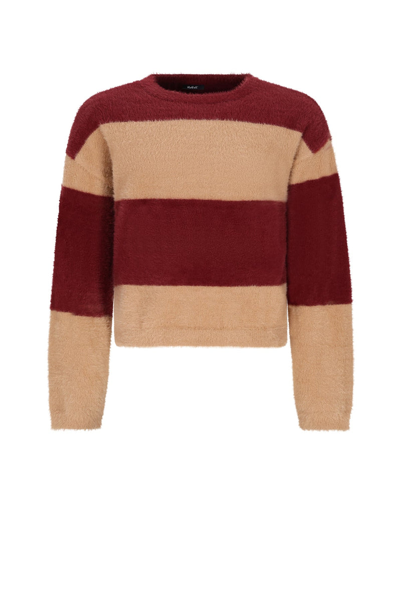 Meisjes Kate Colorblock Soft Knitted Sweater van NoBell in de kleur Dark Bordeaux in maat 170-176.