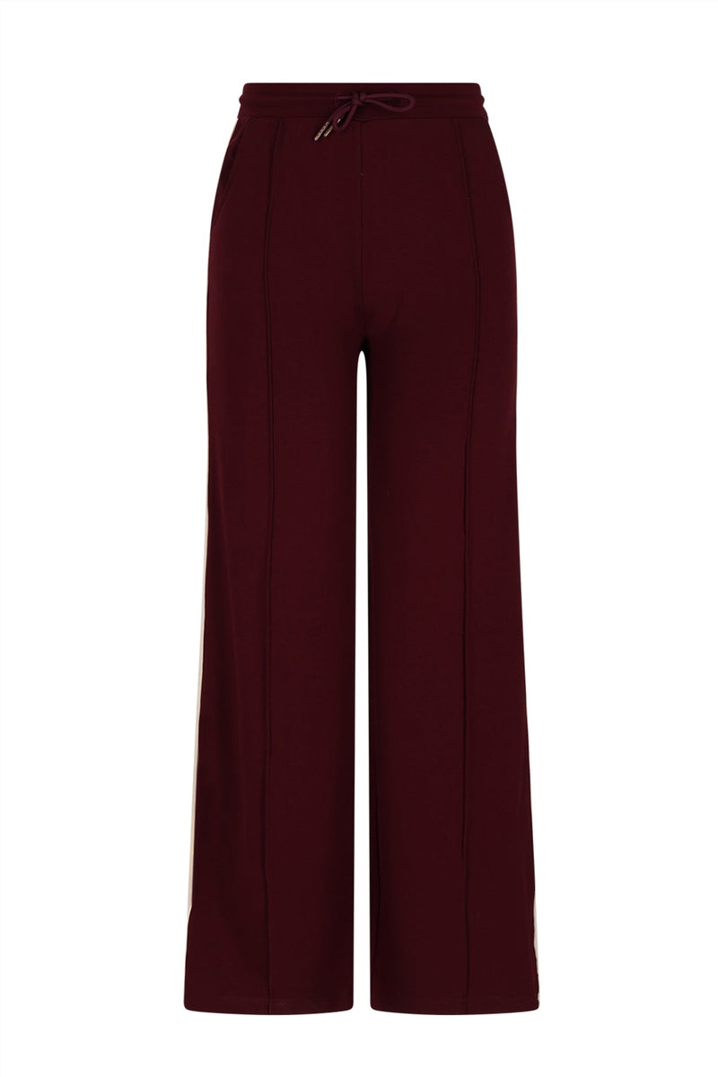 Meisjes Sylvie Travellers Interlock Pants Wide Leg with contrast sideseam van NoBell in de kleur Dark Bordeaux in maat 176.