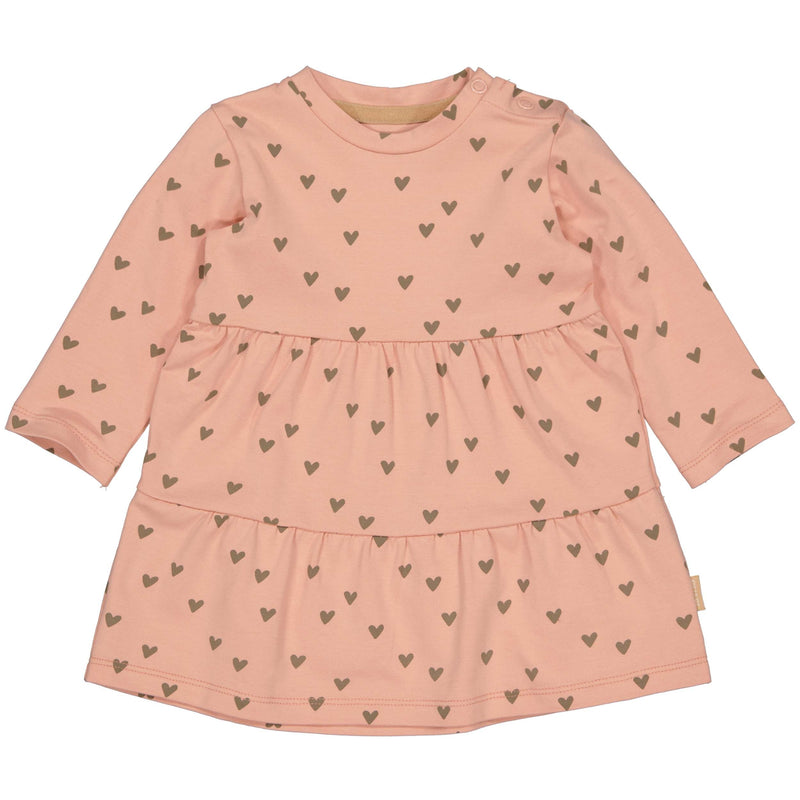 Meisjes Dress CARLAQNBW23 van Quapi Newborn in de kleur AOP Brown Soft Hearts in maat 68.