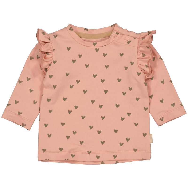 Meisjes Longsleeve CECILEQNBW23 van Quapi Newborn in de kleur AOP Brown Soft Hearts in maat 68.