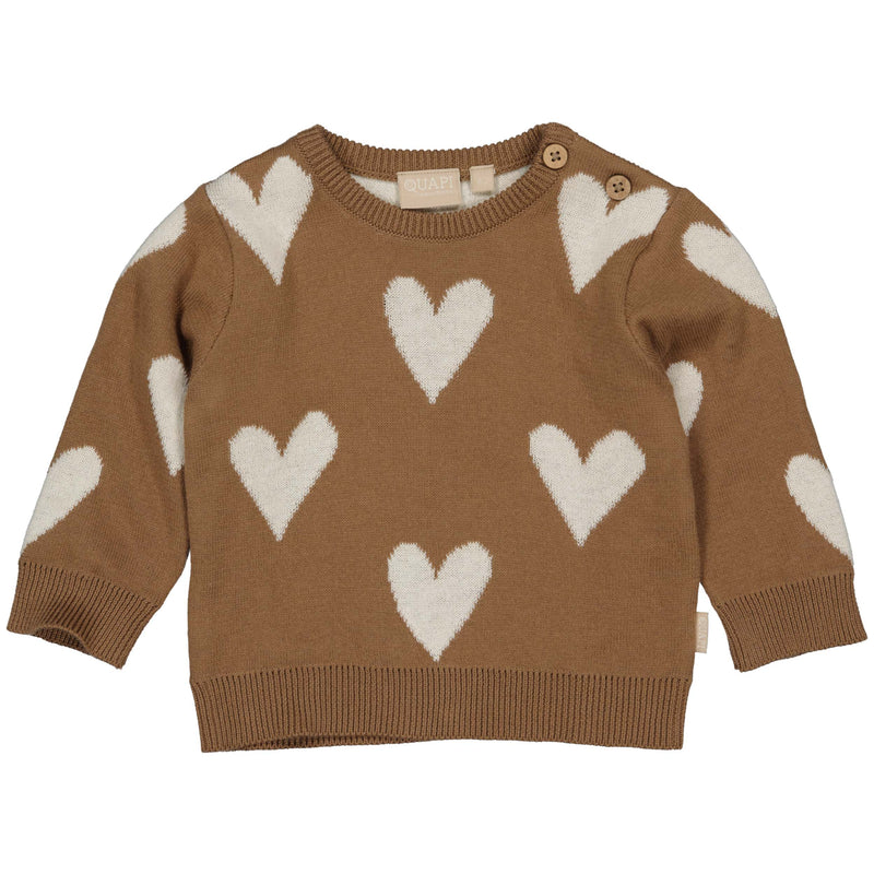 Meisjes Pullover CHANNAQNBW23 van Quapi Newborn in de kleur AOP Creme Large Hearts in maat 68.