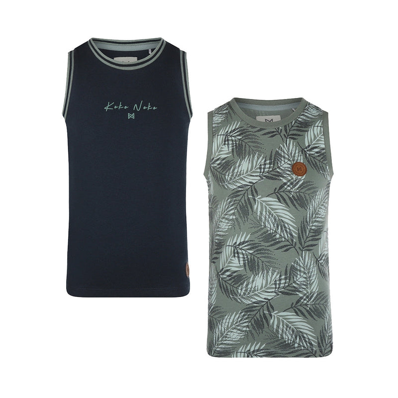 Jongens Tanktop 2-pack van Koko Noko in de kleur Dusty green in maat 128.