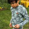 Jongens Sweater with hood ls van Koko Noko in de kleur Dusty green in maat 128.