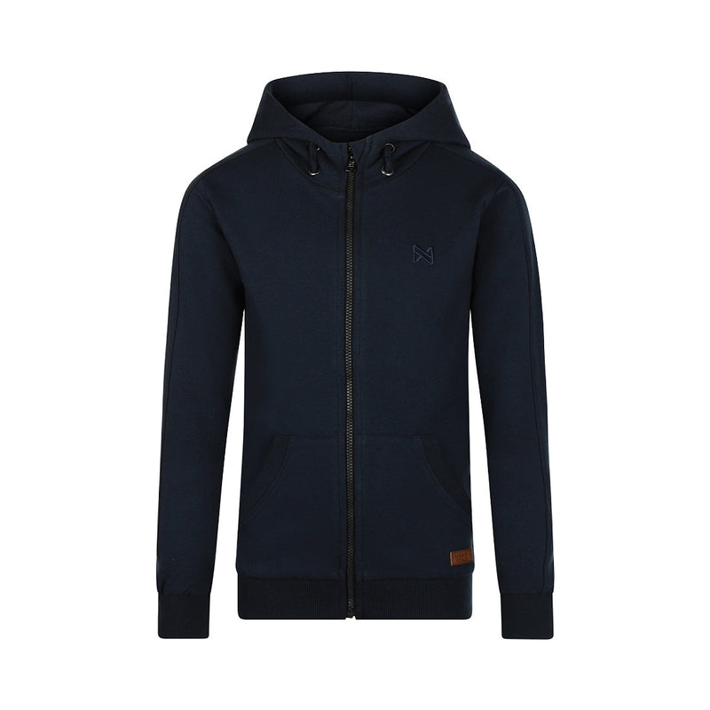 Jongens Cardigan with hood ls van Koko Noko in de kleur Navy in maat 128.