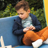 Jongens Cardigan with hood ls van Koko Noko in de kleur Navy in maat 128.