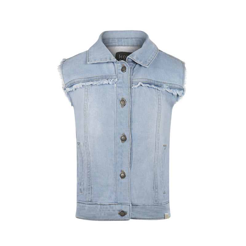 Meisjes Jeans jacket sleeveless van Koko Noko in de kleur Blue jeans in maat 128.