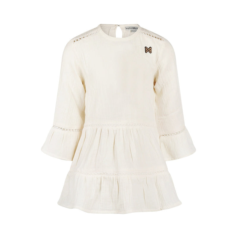 Meisjes Dress ls van Koko Noko in de kleur  Off white in maat 128.