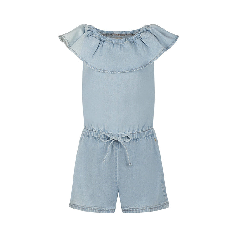 Meisjes Jumpsuit short ss van Koko Noko in de kleur Blue jeans in maat 128.
