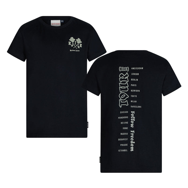 Jongens T-Shirt with back-print Guus van RETOUR in de kleur black in maat 182-188.