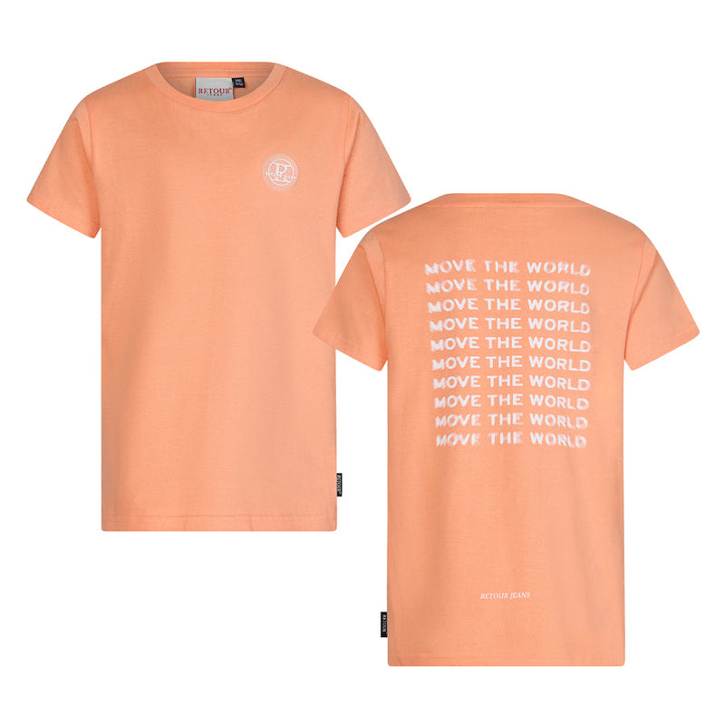 Jongens T-Shirt with back-print Kyle van RETOUR in de kleur living coral in maat 182-188.