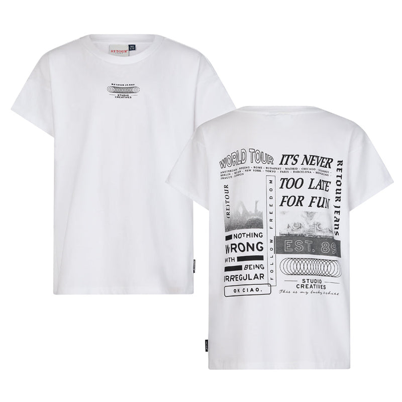 Jongens T-Shirt with back-print Davis van RETOUR in de kleur white in maat 182-188.