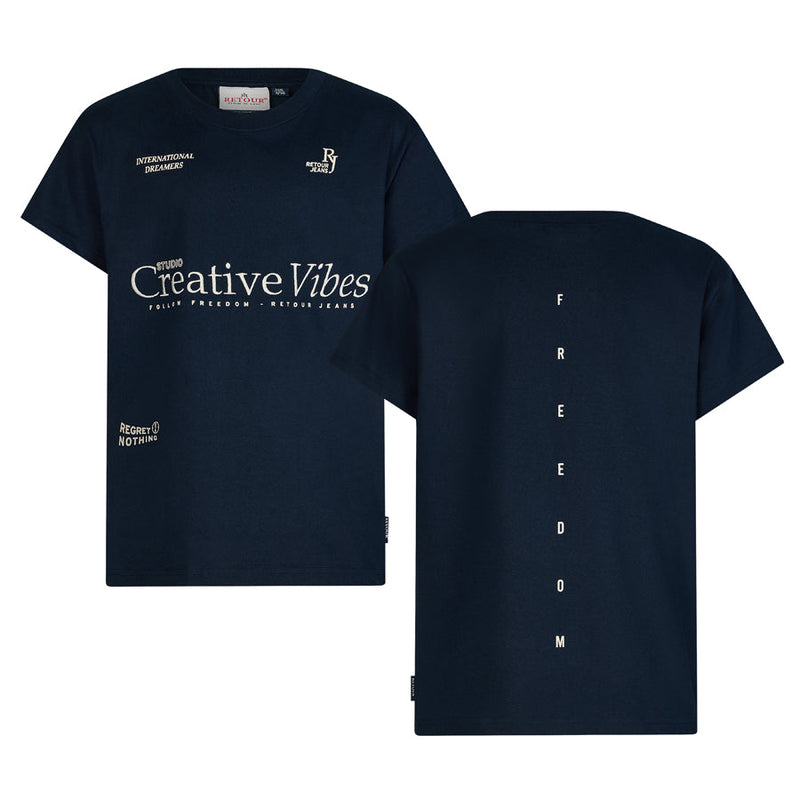 Jongens T-Shirt Randy van RETOUR in de kleur dark navy in maat 182-188.