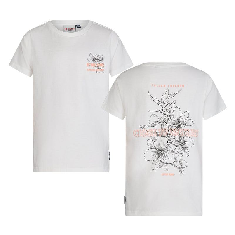 Jongens T-Shirt with back-print Nathan van RETOUR in de kleur off white in maat 182-188.