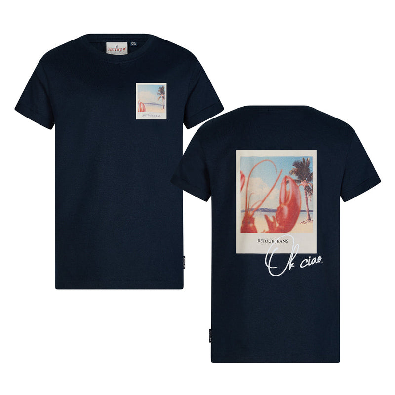 Jongens T-Shirt with back-print Damon van RETOUR in de kleur dark navy in maat 182-188.