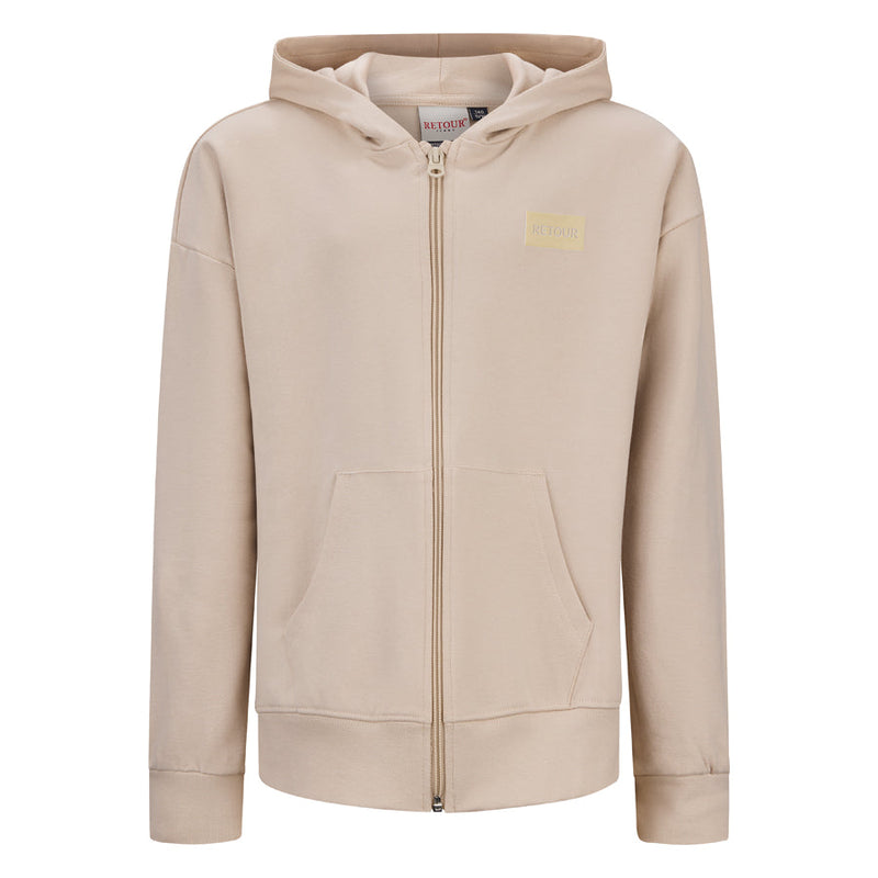 Jongens Hooded sweat cardigan Jelle van RETOUR in de kleur bone in maat 182-188.