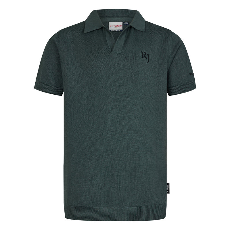 Jongens Knitted polo Camiel van RETOUR in de kleur moss green in maat 182-188.