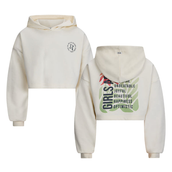 Meisjes Hooded cropped sweater Guana van RETOUR in de kleur optical white in maat 182-188.