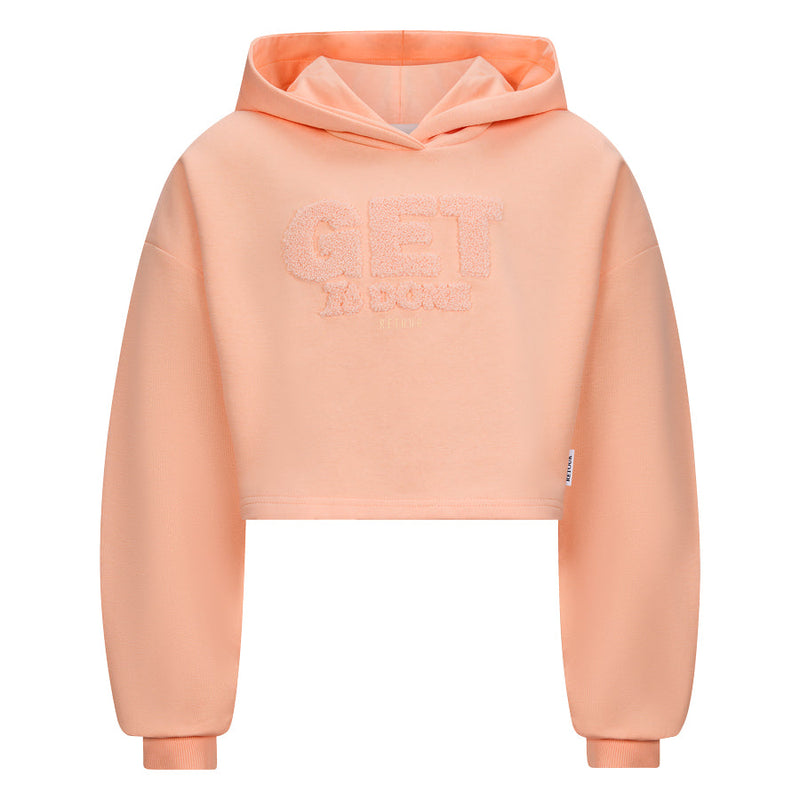 Meisjes Hooded cropped sweater Bibi van RETOUR in de kleur papaya in maat 182-188.