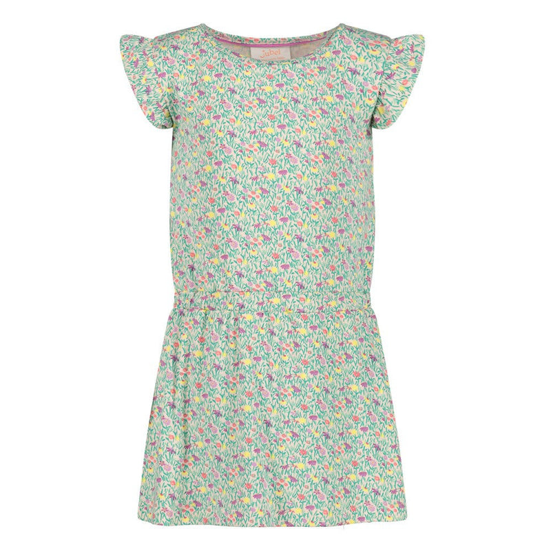 Meisjes Jurk AOP - Picknick Perfect van Jubel in de kleur Groen in maat 128.
