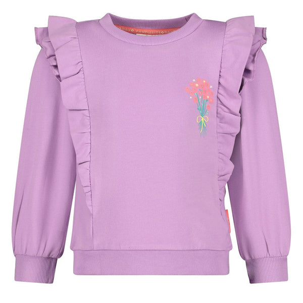 Meisjes Sweater ruches - Picknick Perfect van Jubel in de kleur Lila in maat 128.
