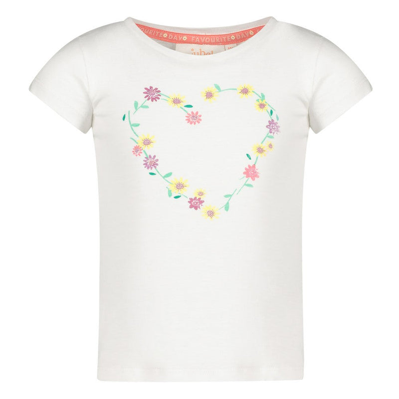 Meisjes T-shirt flower heart - Picknick Perfect van Jubel in de kleur Wit in maat 128.
