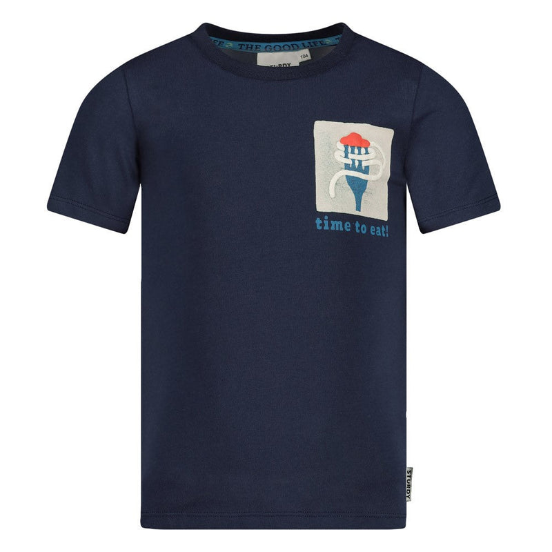 Jongens T-shirt - The Good Life van Sturdy in de kleur Marine in maat 128.