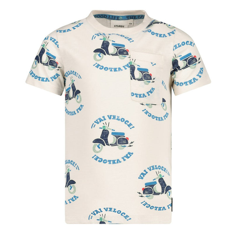 Jongens T-shirt AOP - The Good Life van Sturdy in de kleur Off white in maat 128.