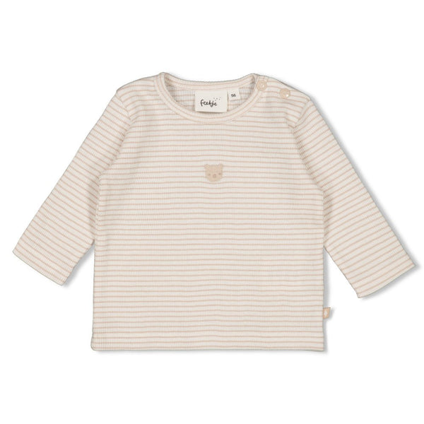 Unisexs Longsleeve rib met streep - Honey Bear van Feetje in de kleur Zand in maat 62.