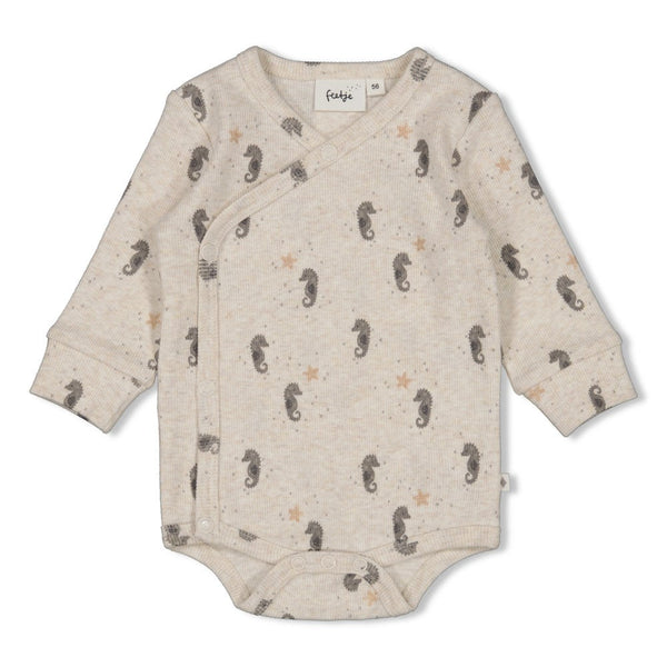 Unisexs Wikkelromper rib AOP - Sea Sweeties van Feetje in de kleur Offwhite melange in maat 62.
