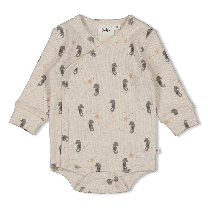 Unisexs Wikkelromper rib AOP - Sea Sweeties van Feetje in de kleur Offwhite melange in maat 62.