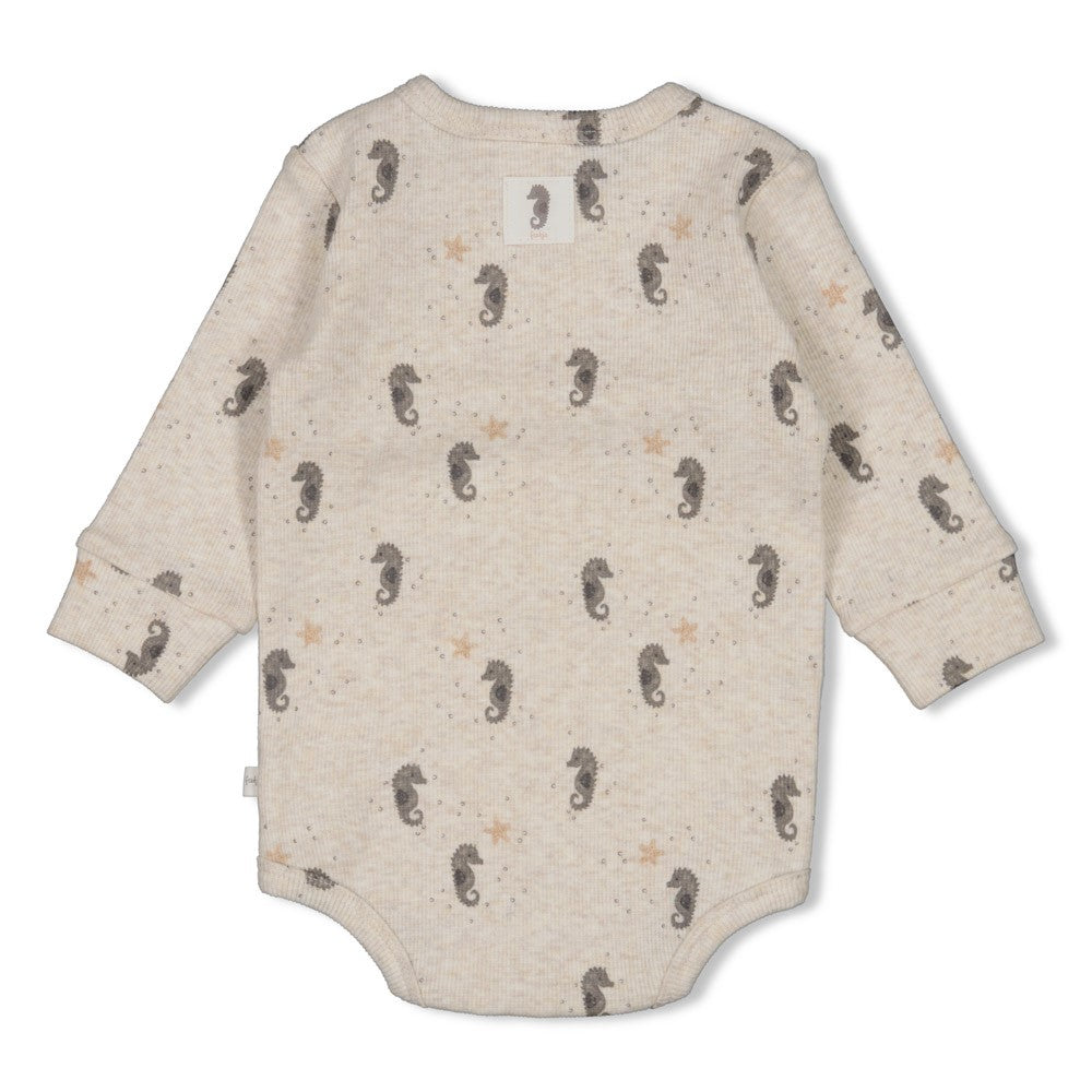 Unisexs Wikkelromper rib AOP - Sea Sweeties van Feetje in de kleur Offwhite melange in maat 62.