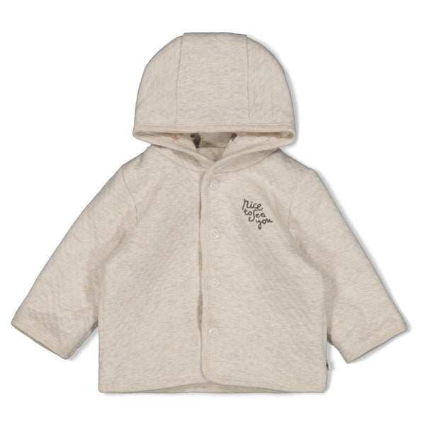 Unisexs Omkeerbaar jasje met capuchon AOP - Sea Sweeties van Feetje in de kleur Offwhite melange in maat 62.