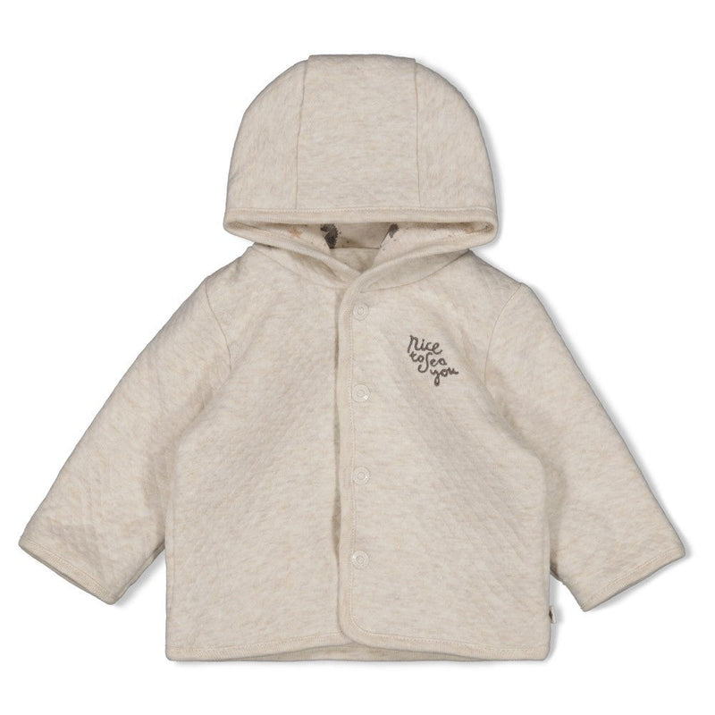 Unisexs Omkeerbaar jasje met capuchon AOP - Sea Sweeties van Feetje in de kleur Offwhite melange in maat 62.