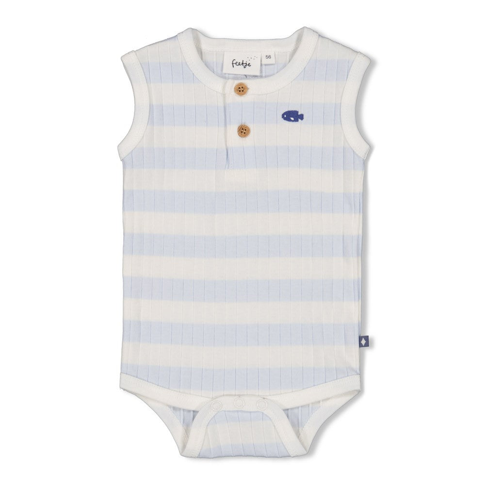 Jongens Romper rib met streep k/m - Blue Ocean van Feetje in de kleur Blauw in maat 62.