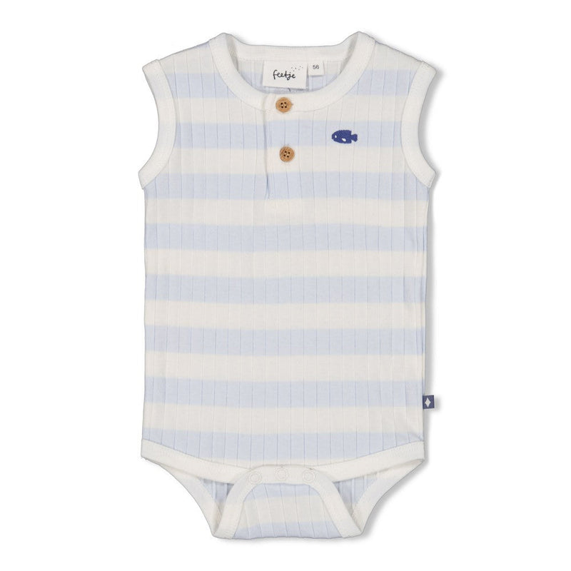Jongens Romper rib met streep k/m - Blue Ocean van Feetje in de kleur Blauw in maat 62.